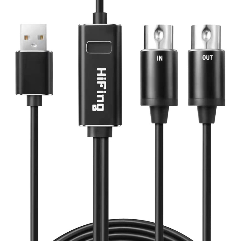 Musical Instrument Digital Interface - 5-Pin MIDI to USB-C Cable Converter,