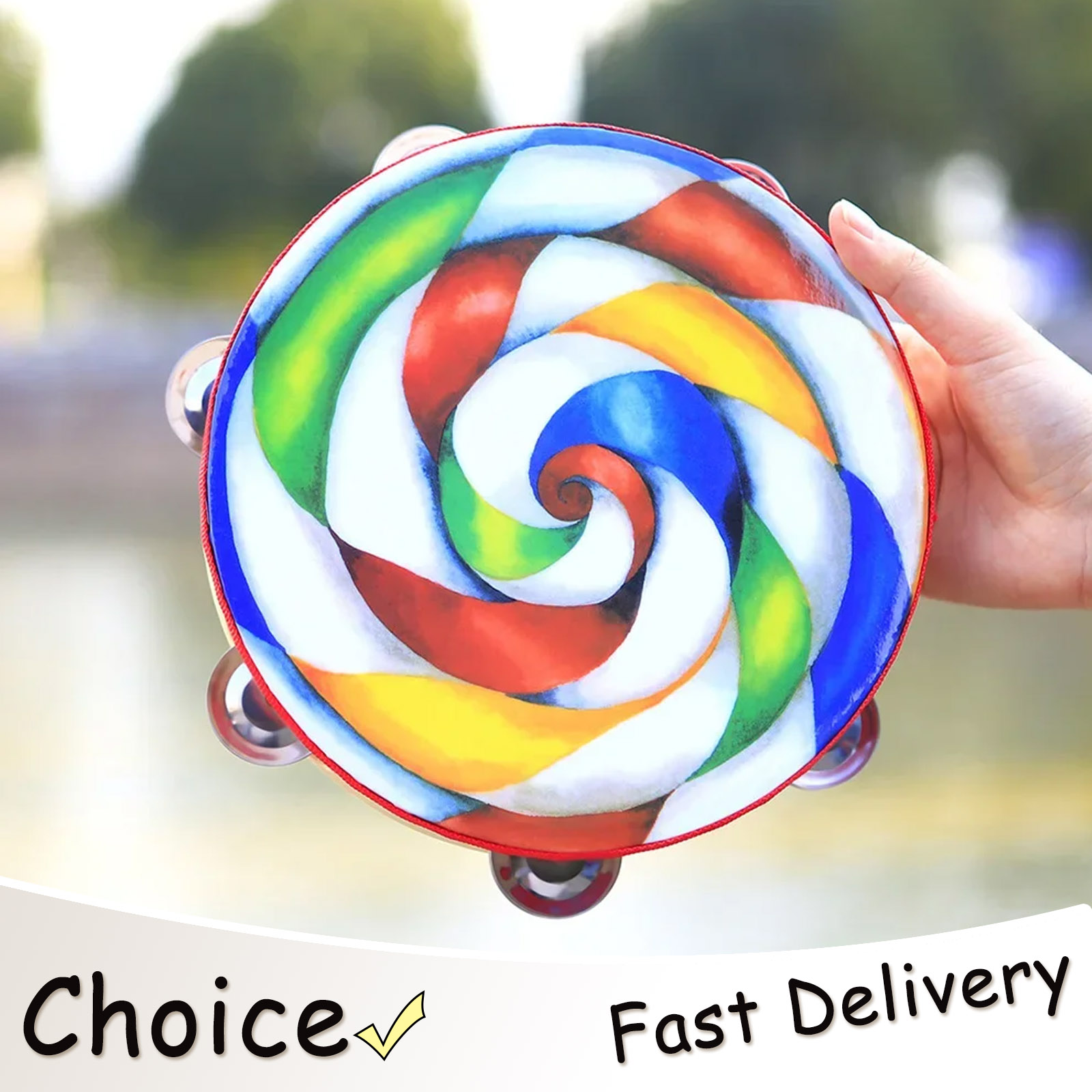 Musical Instrument Rattle - IRIN Orff 8 Inch Lollipop Tambourine